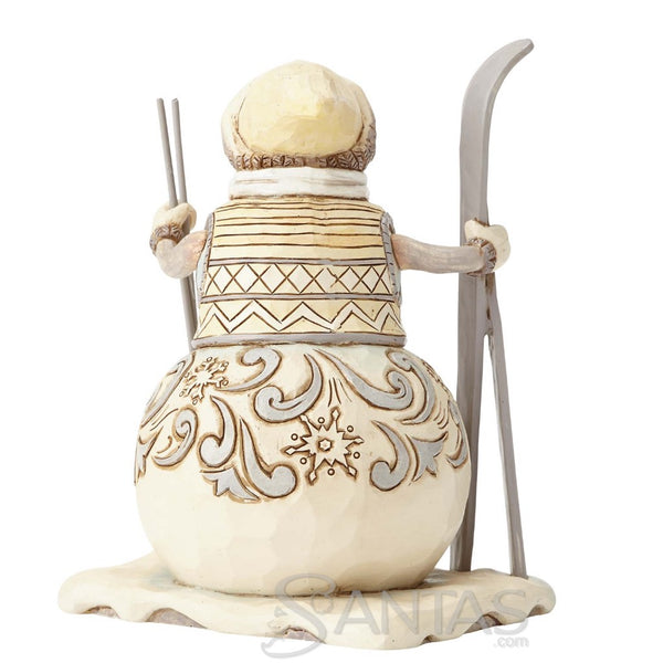 White Woodland Snowman with Skis - Downhill Dreamer