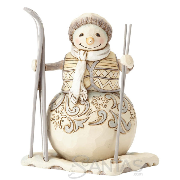 White Woodland Snowman with Skis - Downhill Dreamer