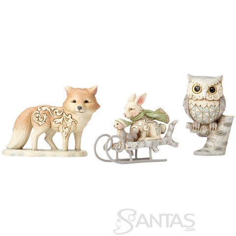 White Woodland Owl, Squirrel and Bunny Jim Shore