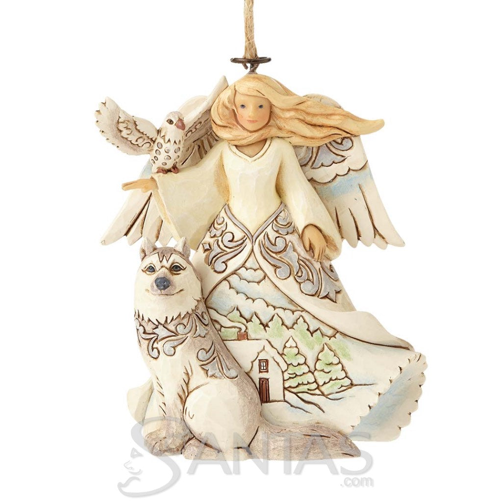 White Woodland Angel with Husky Ornament Jim Shore 4058742