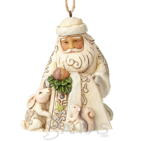 White Woodland Santa with Baby Jesus Ornament Jim Shore