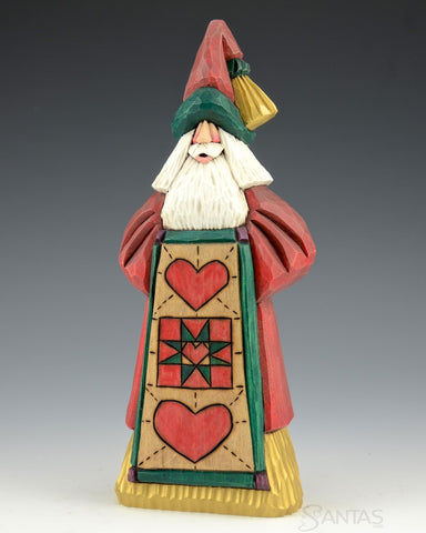 Wooden Santa with Christmas Quilt 9"