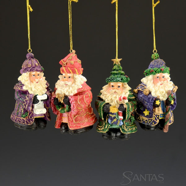 Colorful Gold Trimmed Santas - set of 12 ornaments