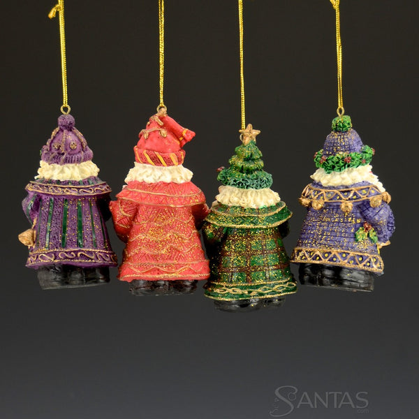 Colorful Gold Trimmed Santas - set of 12 ornaments