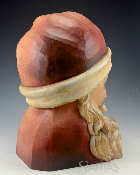 European Hand Carved Wooden Santa Claus Head