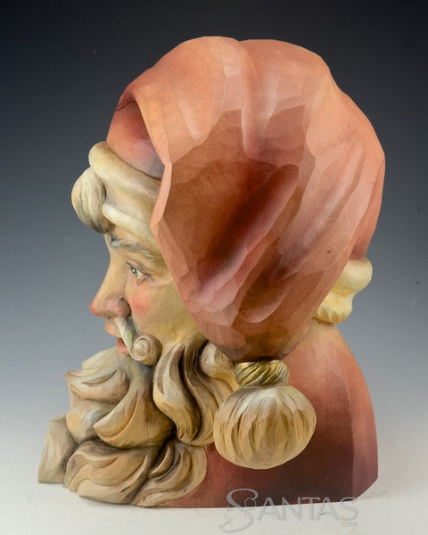 European Hand Carved Wooden Santa Claus Head