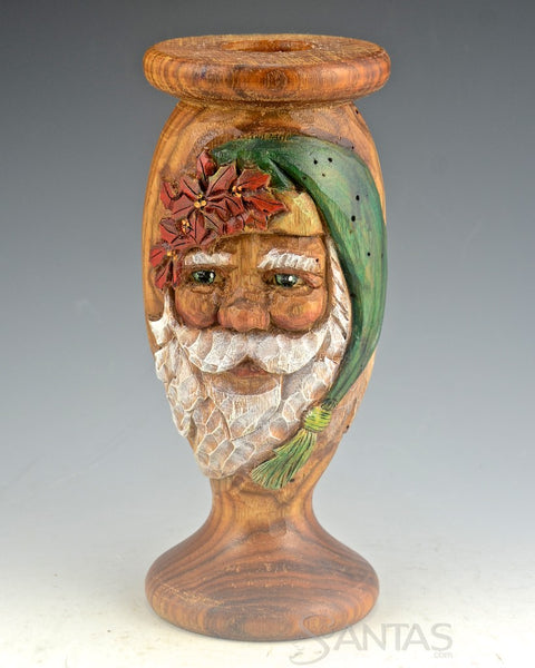 Carved Butternut Santa Candle Holder by Barbara Scoles
