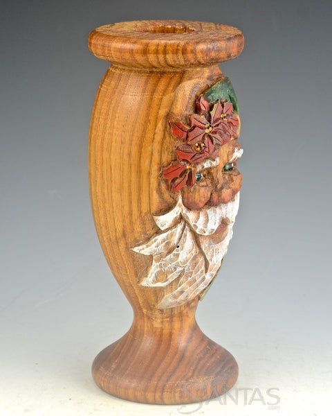 Carved Butternut Santa Candle Holder by Barbara Scoles