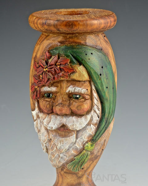 Carved Butternut Santa Candle Holder by Barbara Scoles