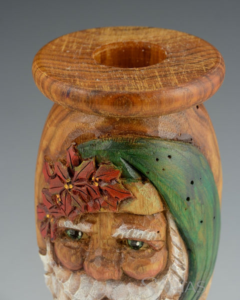Carved Butternut Santa Candle Holder by Barbara Scoles