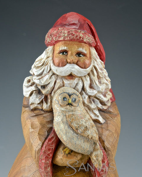 Peaceful Forest Santa with Deer and Owl Carving by Barbara Scoles