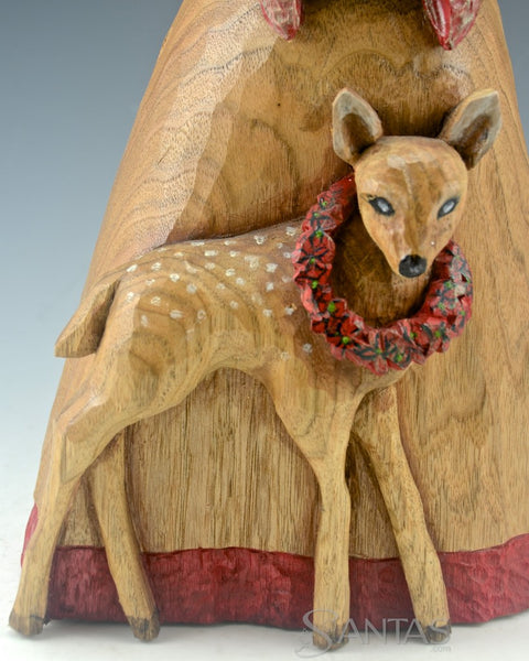 Peaceful Forest Santa with Deer and Owl Carving by Barbara Scoles