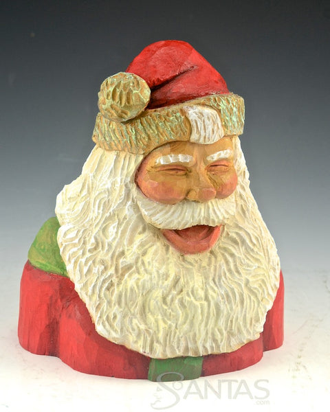 Jolly Santa Claus Bust Wood Carving by Barbara Scoles