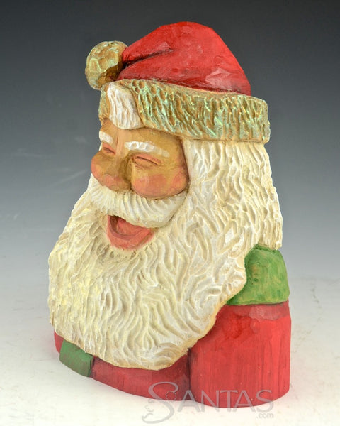Jolly Santa Claus Bust Wood Carving by Barbara Scoles