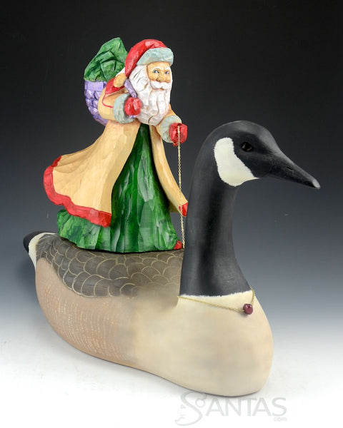 Wooden Santa Claus with Canadian Goose Carving by Barbara Scoles
