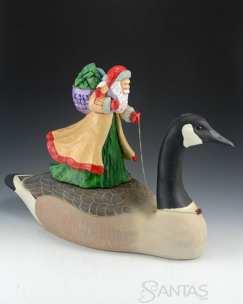 Wooden Santa Claus with Canadian Goose Carving by Barbara Scoles