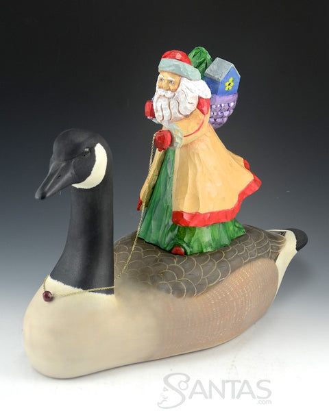 Wooden Santa Claus with Canadian Goose Carving by Barbara Scoles
