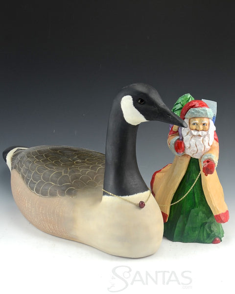 Wooden Santa Claus with Canadian Goose Carving by Barbara Scoles
