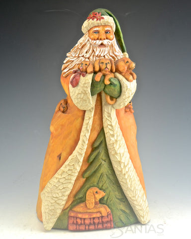 Barbara Scoles Santa Carving with Puppies