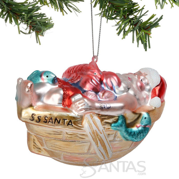 Santa Asleep in Boat Glass Ornament Department 56