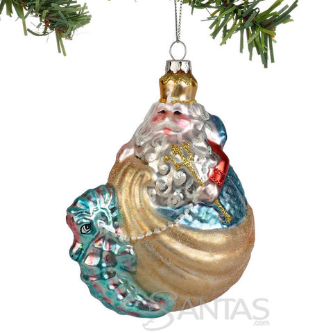 Santa on Seahorse Glass Ornament Department 56