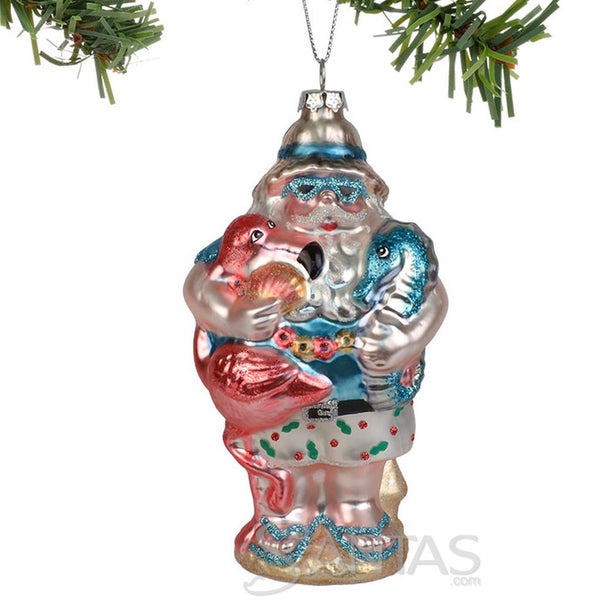 Santa with Flamingo and Seahorse Ornament Department 56