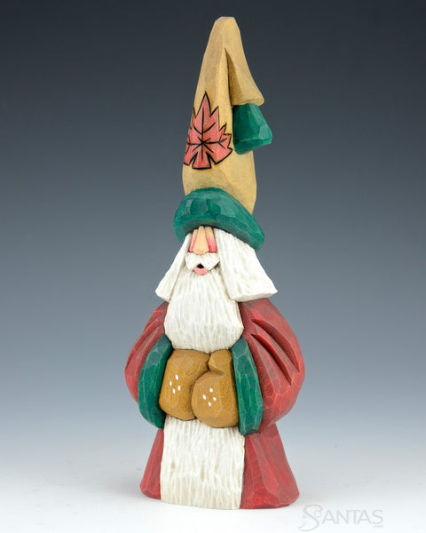 Maple Leaf Tall Hat Santa Carving 9"
