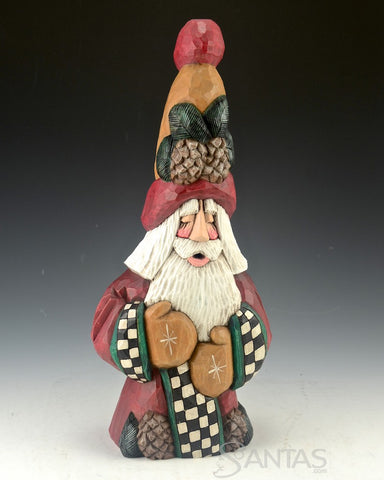 12 inch Pinecone Tall Hat Santa Carving by Dave Francis