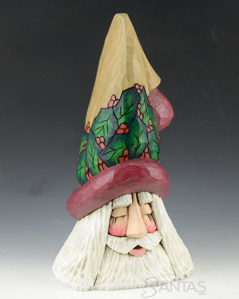 Holly Trimmed Wood Santa Bust by Dave Francis