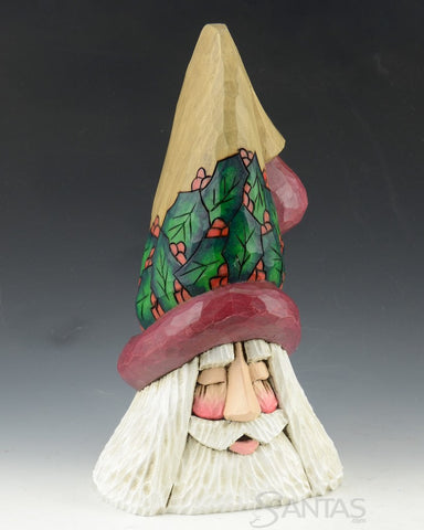 Holly Trimmed Wood Santa Bust by Dave Francis