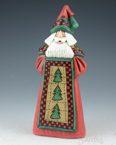 9 inch Northwoods Quilt Santa Carving by Dave Francis
