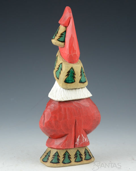 9 inch Woodland Trimmed Tall Hat Santa Carving by Dave Francis
