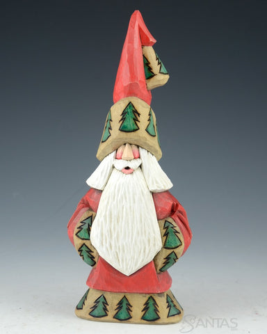 9 inch Woodland Trimmed Tall Hat Santa Carving by Dave Francis
