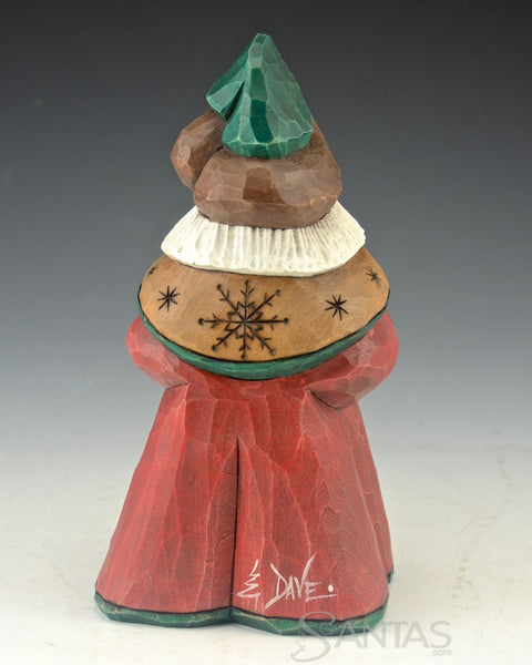 Snowflake Quilt Wooden Santa Carving by Dave Francis 7 inch