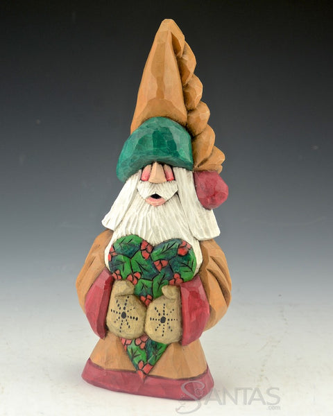 Holly Heart Tallhat Santa Carving by Dave Francis 9 inch