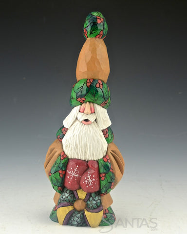 Holly and Ivy Tall Hat Santa Carving by Dave Francis 9 inch