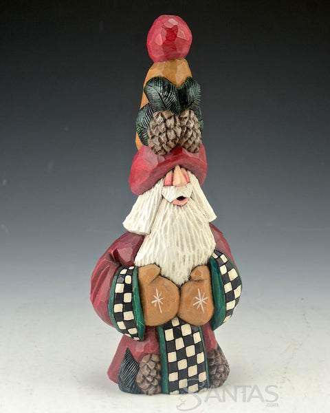 Pinecone Tall Hat Santa Carving by Dave Francis