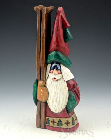 Skiing tall hat Santa Claus Carving by Dave Francis