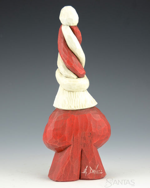 Candy Cane Tall Hat Santa Carving 9"