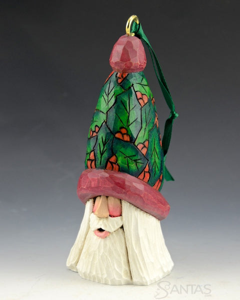 Holly Hat Wood Santa Ornament 5"