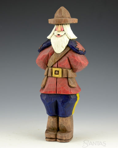 Canadian Mountie wood Santa Carving 9"