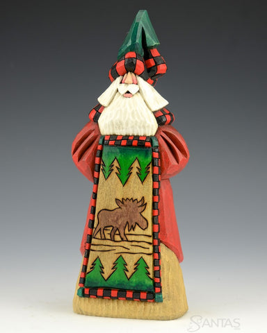 Moose Quilt Santa Claus Carving 9"