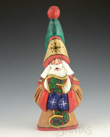 Festive Music Tall Hat Santa Carving by Dave Francis 9 inch