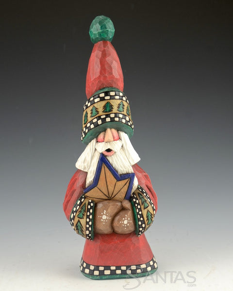 North Star Tall Hat Santa Carving by Dave Francis 9 inch