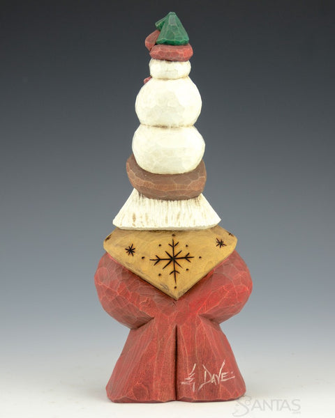 Snowman Tall Hat Santa Carving 9"