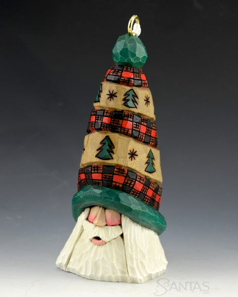 Tartan Quilt Tall Hat Wood Santa Ornament 5"