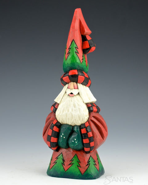 Tree Trimmed Tall Hat Santa Carving 9"