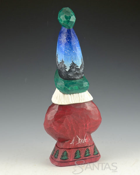 Winter Night Sky Tall Hat Santa Carving by Dave Francis 9 inch