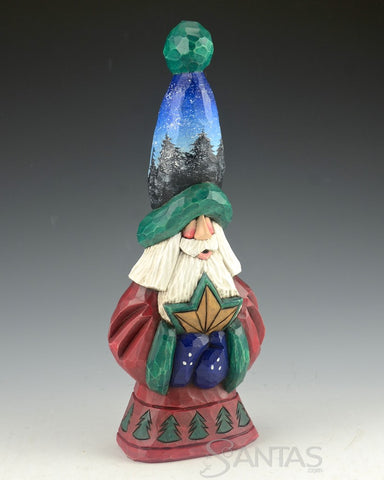 Winter Night Sky Tall Hat Santa Carving by Dave Francis 9 inch