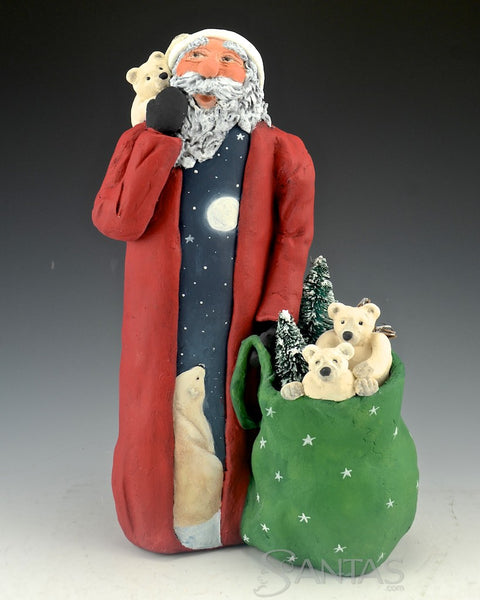 Great Northern Santa with Polar Bears - Ginny Diezel Original Sculpture